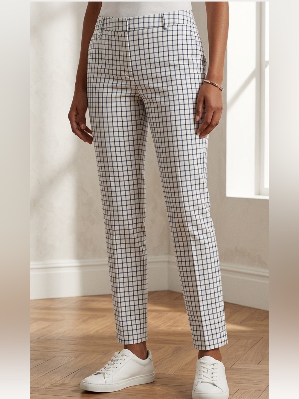 Lauren Ralph Lauren Women’s White & Blue Windowpane Ankle Pants